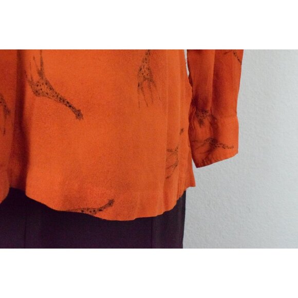 Vintage Rayon Orange Button-up‎ Blouse | 80's blouse size  S - Picture 6 of 10